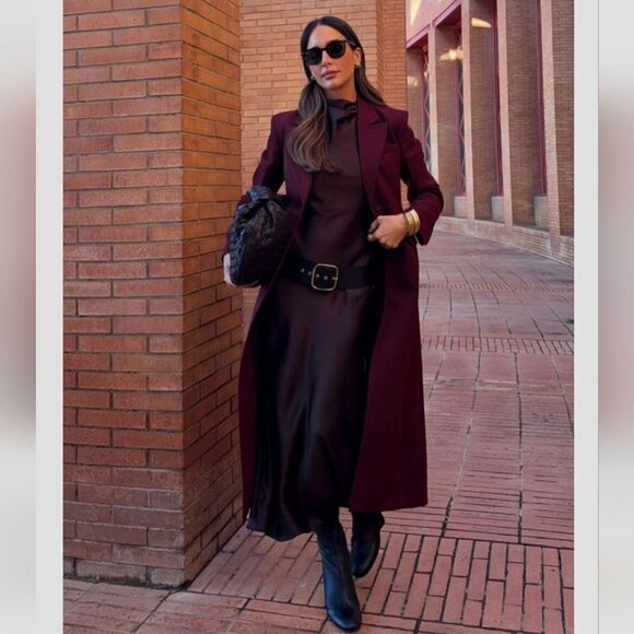 NWT ZARA MANTECO WOOL BLEND COATโZW COLLECTION Burgundy - Picture 4 of 16